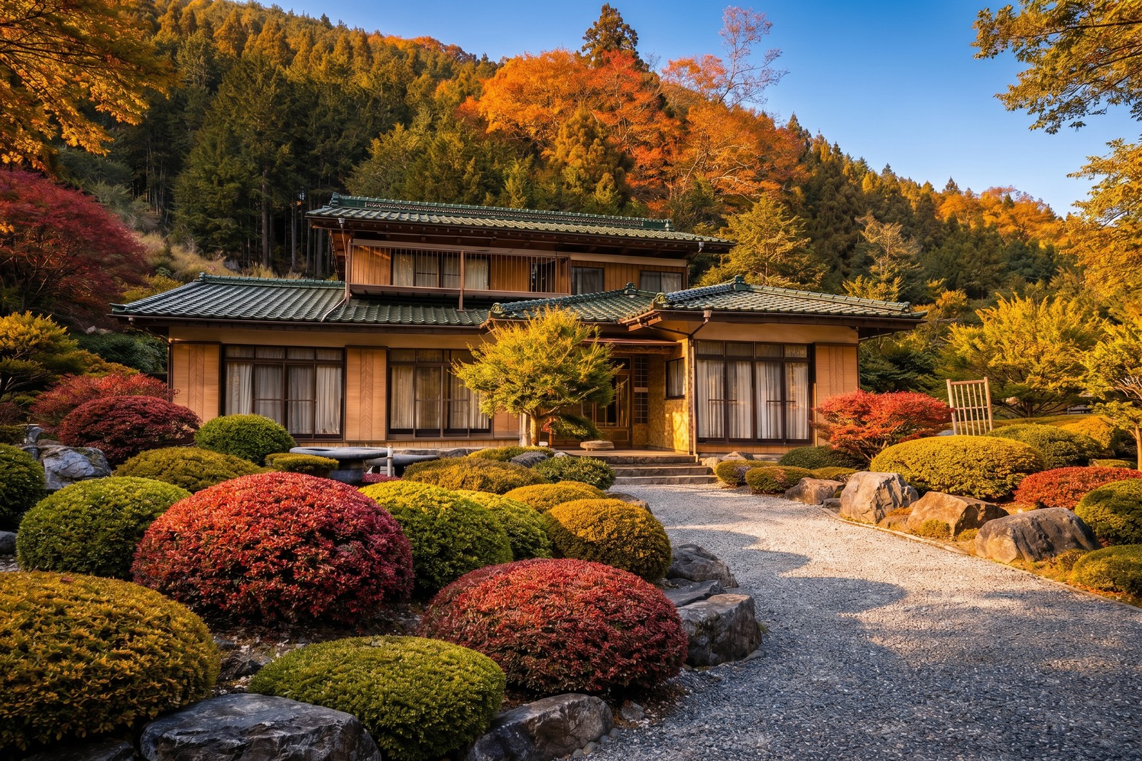 山の緑に囲まれたDRAGON HOUSE BODY SALON TSURUの外観
